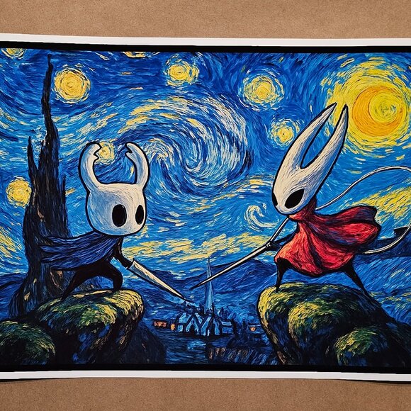 Knight Starry Night Van Gogh 12" X 18" PRINT GameHollow Silk Song Souls Hornet - Picture 2 of 3